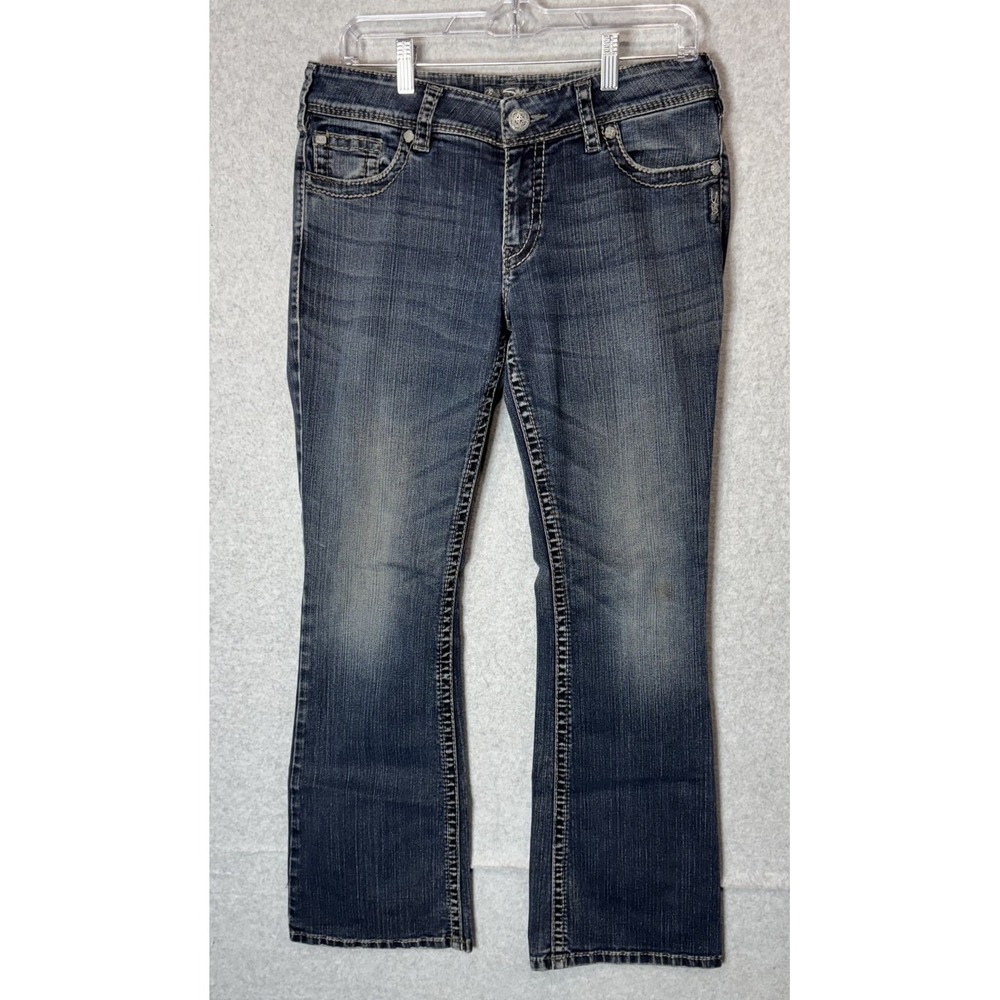 Silver Jeans Suki Surplus Womens‎ 31x32 Blue Bootcut Denim Distressed Raw Edge